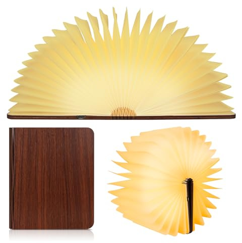 Quazextr 7 Color LightsBook Light, Wooden Design, Reading Lamp with Book Cover Style,Unique Gifts for Women or Reading Gifts (Red Walnut Wood-A)