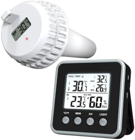 Termometro per piscina wireless galleggiante con display interno, Termometro per piscina galleggiante di facile lettura con monitor remoto da 500 piedi per vasca idromassaggio, spa, acquario e lag