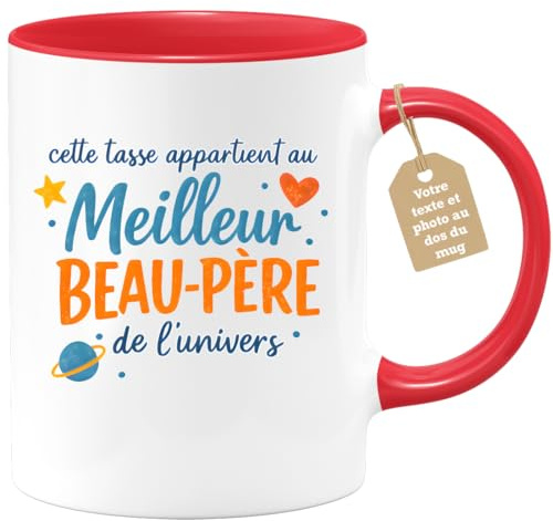 quotedazur Café-Croissant - Mug Personnalisé Beau-papa Texte Photo - Tasse Fête Des Pères Meilleur Beau-père De L'univers - Cadeau Drôle - Rouge/céramique