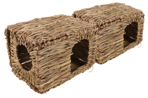 minkissy 2pcs Foldable Grass Bunny House Small Animal Hideaway Guinea Pig Hideout with Natural, Portable Shelter Suitable for Rabbits, Chinchillas, and Outdoor Use