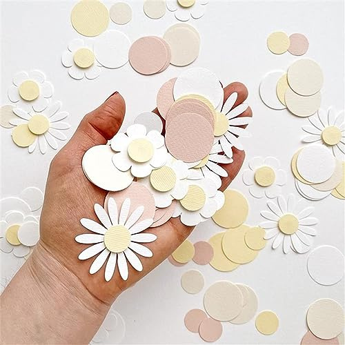 Decorazioni per feste, confezione da 100 pezzi, decorazioni circolari a tema margherita, coriandoli per baby shower, matrimoni, matrimoni, compleanni, tavoli da lanciare (rosa)