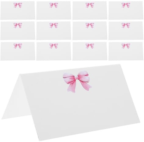 NUOBESTY 50 Segnaposto per Tavoli da Matrimonio Fiocco Rosa, Cartellini per Disposizione Posti a Cena, Biglietti Vuoti per Eventi come Shower e Addio al Nubilato, Carta Robusta