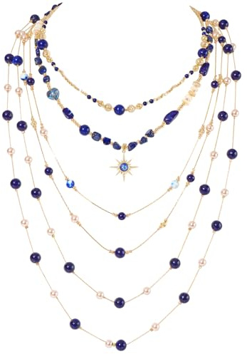 BERYOHZ lager boho pärlhalsband för kvinnor med guldpläterade kedjor, 4 trådar avtagbara statementsmycken, hartshänge för sommar strand fest present, Harts, Tigeröga