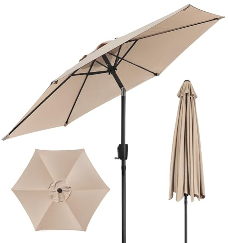 ZealWe Sonnenschirm Balkon Ø 225cm mit Kurbel, UV50+ Sonnenschirm Knickbar, Balkonschirm mit 6 Rippen, Windfest Stabil, Gartenschirm mit Schirmhülle für Balkon, Garten & Terrasse, Rund, Beige