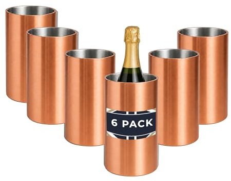 Chabrias Ltd 6 Pack Copper Insulated Double Wall Stainless Steel Wine & Champagne Ice Bucket Cooler - Perfect Wine Cooler for Bottles & Champagne Chiller, Essential Drinks Bucket for Any Occasion