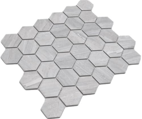 Mosaik Fliese Keramik Hexagon Travertin grau matt für WAND BAD WC DUSCHE KÜCHE FLIESENSPIEGEL, Mattengröße: 325x281 = 0,09 qm, Steingröße: 51x59x6 mm - 1 Matte