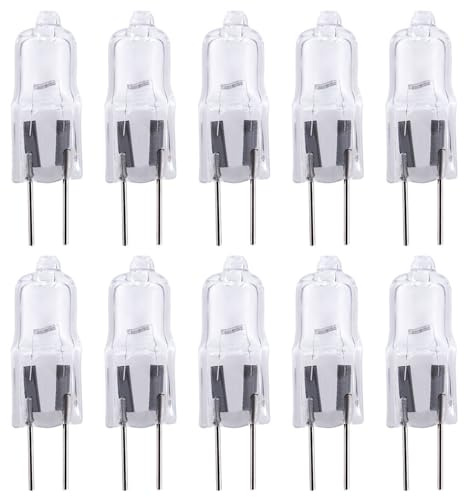 NCC-Licht 10 x Halogen Leuchtmittel Stiftsockel 20W G4 12V klar 300lm warmweiß 2800K dimmbar | Halogenlampe mit klarem Glas, Anschluss an 12V, ideal für Möbel- und Vitrinenbeleuchtung