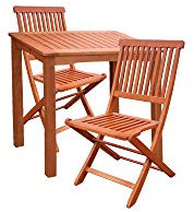 Dynamic24 3tlg. Holz Tischgruppe Gartenmöbel Gartentisch Stuhl Garten Hochlehner Tisch