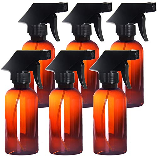 Youngever 6 Pack 250ML Empty Amber Plastic Spray Bottles, 8 Ounce Refillable Container for Essential Oils, Cleaning Products, or Aromatherapy, Trigger Sprayer with Mist and Stream Settings
