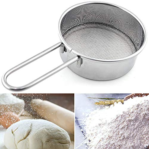 Goeielewe Colino in acciaio inox con manico lungo, setaccio per farina e farina piccolo, per cuocere, polvere, zucchero e caffè, colino da tè, diametro 6,5 cm