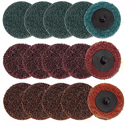 Mesee 15 Stück Schleifscheiben-Set, 2 Zoll Roll Lock Schnellwechsel Scheiben für Stabschleifer Oberflächenentrostung, Schleifen, Polieren, Grat, Rostfarbe (Kurs/Mittel/Feinkörnung)