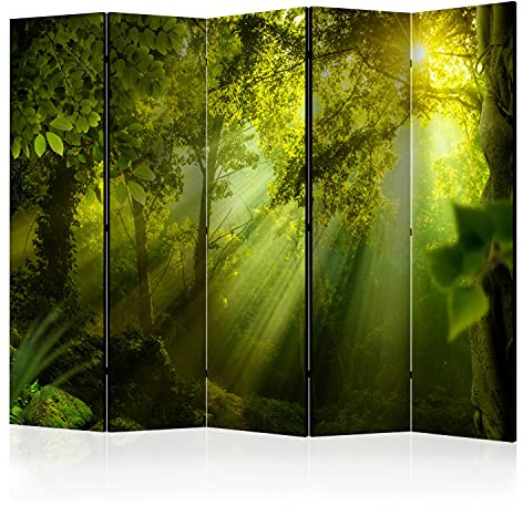 murando - Paravent Raumteiler Wald, 225x172 cm, 5-teilig, Wohnzimmer, Büro | Mobiler Sichtschutz, sofort einsatzbereit, Holzrahmen, ideal fürs Wohnzimmer oder Büro, geruchsneutral, lichtbeständig