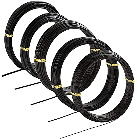 Filo Bonsai|Alluminio Anodizzato Filo per Bonsai 5-Formati Set di Avviamento - 1,0mm, 1,5mm, 2,0mm, 2,5mm, 3,0mm (5 Formati, 50 Metri Totale,Nero)