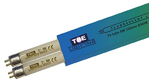 TBE LIGHTING T5 6w Fluorescent Tube Lamps 225mm - CFL Bulbs - G5 2-Pin Base Fittings - T5 High Efficiency Lamps, Day Light White 6500K (2-Pack)