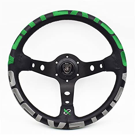 Rote Stickerei Vertex Echtes Leder Drift Sport Lenkräder Sportlenkrad (Color : Green)