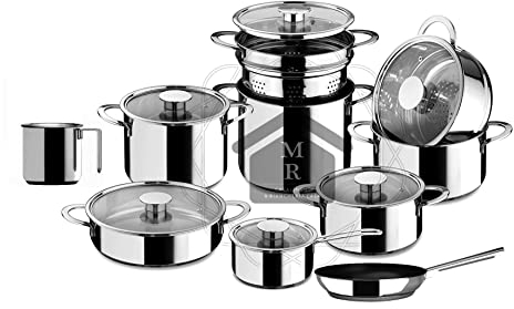 SET PENTOLE ACCIAIO INOX 16 PEZZI INDUZIONE MEPRA