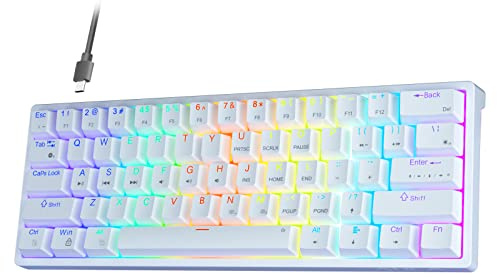AULA Clavier mécanique filaire à 60 %, claviers de jeu RVB compacts remplaçables à chaud avec commutateurs rouges - Blanc