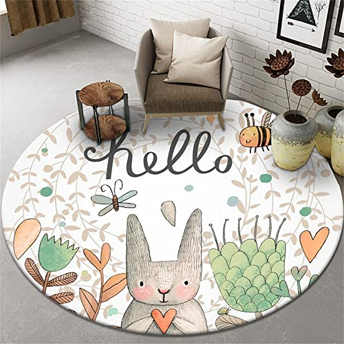 Highdi Teppich Rund Modern rutschfest Waschbar Schlafzimmer Teppiche, Innenbereich Planet der Tiere Drucken Runder Teppich fürs Wohnzimmer, Flur, Kinderzimmer, Büro (140cm,Hasen-Biene)