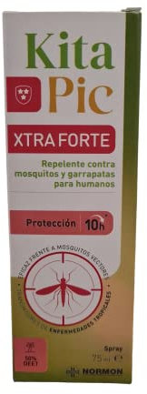Kita Pic XTRA FORTE 75 ml, Spray Antimosquitos y Garrapatas,Repelente de Mosquitos, Eficaz Contra Mosquito Tigre, Eficacia y Protección Contra las Picaduras de Mosquitos,Condiciones Extremas