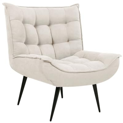 Beliani Sessel Stoff beige mit schwarzen Metallbeinen Dicker Polsterung Modern Alvesta