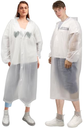 Dexspoeny 2Pcs Raincoat with Rain Shoe Covers Set,Waterproof Rain Ponchos for Adult Reusable,Portable Rain Coat with Non-Slip Rubber Shoe Covers,Ponchos for Women Men Travel Camping