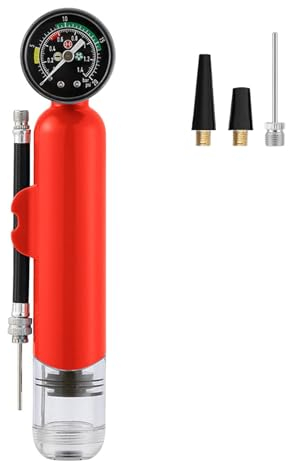 Fonowx Ballpumpe mit Manometer, vielseitig einsetzbar, praktische Handpumpe, leicht, für Basketball, Sportzubehör, Volleyball, Rot