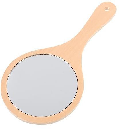 FRCOLOR Runder Handspiegel Aus Holz Mittelgroß Handlicher Kosmetikspiegel Für Schminktisch Wohnzimmer Badezimmer Mit Griff
