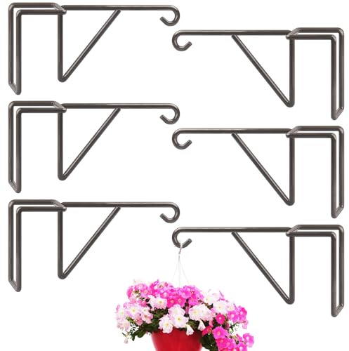Gicare 6 Pack Vinyl Fence Hooks, Heavy Duty Durable Brown Fence Plant Hangers for Outdoor, Over The Fence Hooks, Patio Hooks for Hanging Plants, Flower Baskets, Bird feeders, Lights, Pool Equipment
