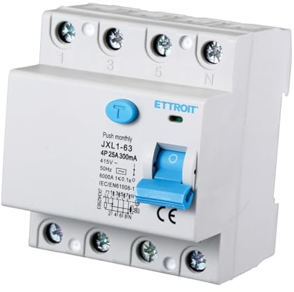 Interruttore Differenziale Puro, 4P 300mA 6kA 415VAC, Salvavita Differenziale, Occupa 4 Moduli DIN, RCCB 4P 300mA C25 25A