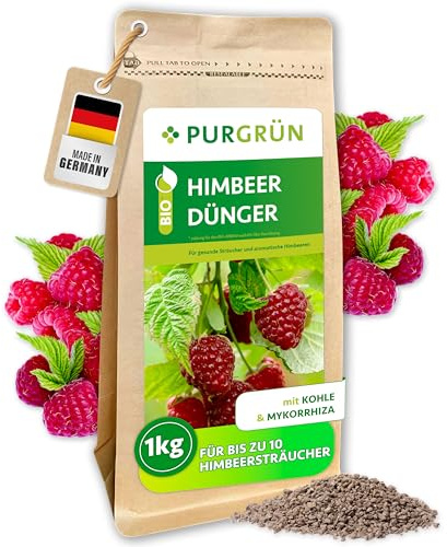 Purgrün® Bio-Himbeerdünger 1 kg – Organisch-mineralische Rezeptur – Feinkörniges Krümelgranulat – NPK 6+4+5 – Magnesium für süße Himbeeren – Verbessert die Bodenqualität – Chloridarm