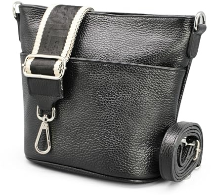 Adel Bags LINA Damen Umhängetasche Echtleder Handgefertigt Crossbody Bag | Damen Schultertasche mit Ledergurt & wahlweise gemustertem Riemen, Echtes Leder, 4 Fächer, Made in Italy