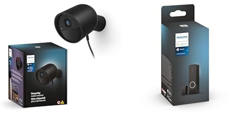 Philips Hue Secure Cámara de Video Vigilancia Inteligente para Exteriores o Interiores, Versión con Cable, Negro + Philips Hue Secure Sensor de Contacto Inteligente para Puertas y Ventanas, Negro