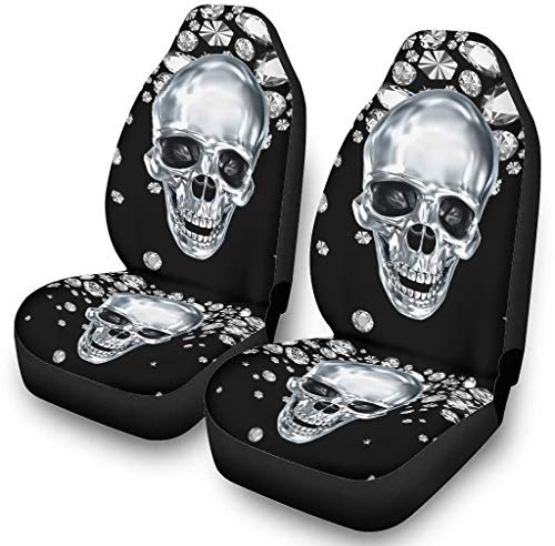Universal Fit Vordersitz Sitzbezüg Diamant Schädel Totenkopf Autositzbezüge Schutz Print Sitzbezüge Sets Auto-Schonbezüge Auto-Zubehör Innenraum