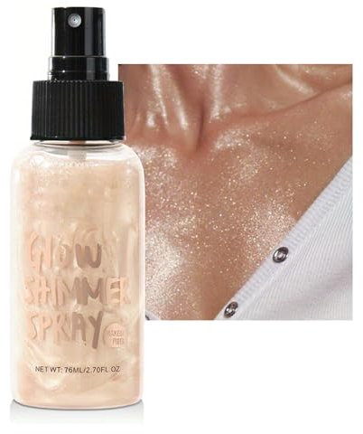 Spray à paillettes, imperméable, brillant et chatoyant, pour le visage, les cheveux et le corps, brouillard ultra fin, couverture uniforme, éclat du corps, accessoires de festival (02 beige, 76 ml)