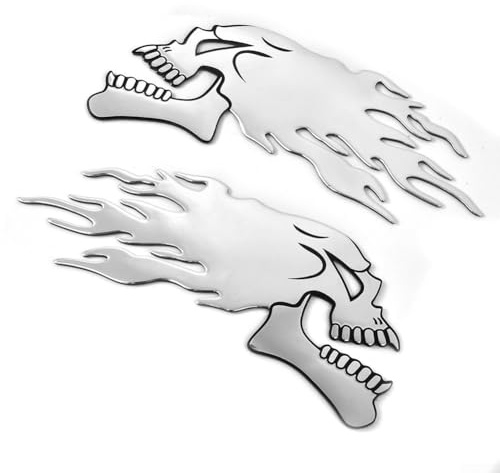 Silber Motorrad 3D Auto Aufkleber Abzeichen Karosserie Logo Flamme Gel L/R Motorrad Totenkopf