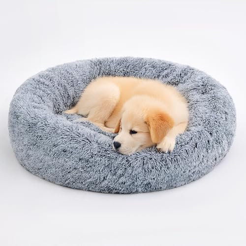 Pisi Bili Katzenbett Hundebett Waschbar flauschig orthopädische Hundebetten große und kleine Hunde Katzenschlafplatz für Katzen Donut - Grau 60 cm