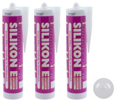 ARLI SET: 3x Silikon Fugendicht 310ml transparent – Schimmelhemmend UV Beständig Witterungsfeste Dichtmasse auf Acetat Basis für Badezimmer Küche Fenster Innenbereiche Außenbereiche - 3 Kartuschen