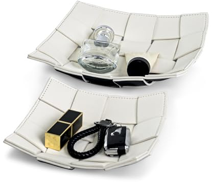 2-pack PU-läder betedelbricka för män, nyckelhållare skål för entrébord catall förvaring organisering EDC-dumpbricka för plånbok, nycklar, mynt – stor + liten, 25 cm L x 25 cm B x 5 cm H/7,1 tum D x