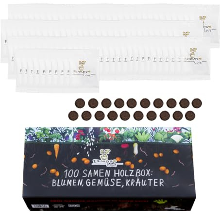 100 Samenaufzucht Holzbox | Anzuchtset für Blumen, Kräuter und Gemüse | Geschenkset | Saatgut für Küche, Balkon, Garten oder Hochbeet | inkl. digitaler Anzuchtanleitung | von Farmers Love