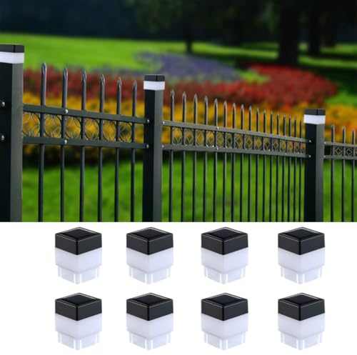TERBBU Solar LED 2In x 2In(5cm x 5cm) Fence Post Cap for Wrought Iron and Aluminum or Garden, Solar Fence Lights - 8 Pack (Warm Light) (8)