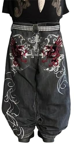 tinetill Cargo Jeans Femmes Y2K Harajuku Jean Lettre Imprimer Denim Pantalon Droite Vintage Hip Hop Jeans Pantalon Décontracté avec Poches Baggy Lâche Pantalon Streetwear