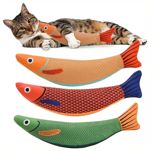 AUSCAT Katzenspielzeug mit Katzenminzen, 3 Stück Fische Katzenkicker Spielzeug, Interaktives Katzenspielzeug Plüsch für Katzen und Kätzchen