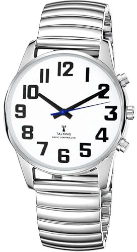 MAUJOY Orologio parlante da donna per anziani ciechi con disabilità visiva, voce forte e chiara,parla tedesco, argento, Classico