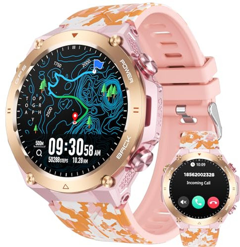 GPS - Reloj inteligente para hombre, mujer, deporte, impermeable, multiactividad, podómetro, llamadas Bluetooth, 12 días de autonomía, monitor de frecuencia brújula, seguimiento de la presión