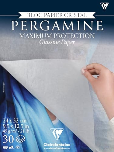 Clairefontaine 976100C - Block geleimt, 30 Blatt Pergaminpapier, DIN A4+ 24x32cm, 45g, flexibel und leicht transparent, geeigneter Schutz, 1 Stück