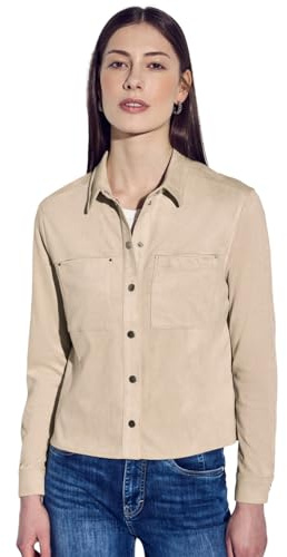 STREET ONE velour skjortblus, Bomull beige, 40