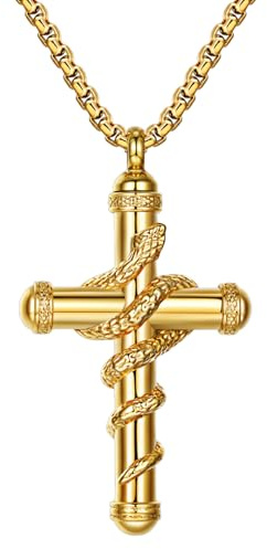 Oidea Snake Cross Urn Necklaces for Ashes: Men Women Openable Stash Necklace with Spoon Ashes Necklace Memorial Keepsake Cremation Jewelry for Human Ashes