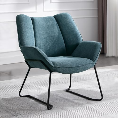 Ya-Home Sessel Wohnzimmer Loungesessel mit Metallgestell, Chenille, Blau | modern Lesesessel, atmungsaktives Chenille, gepolstert Ohrensessel, stabile Metallbeine, hochdichter Schaumstoff