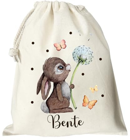 ilka parey wandtattoo-welt Osterbeutel Osterkörbchen Ostergeschenk Häschen Hase Hasen personalisiert mit Namen Schmetterlinge handmade