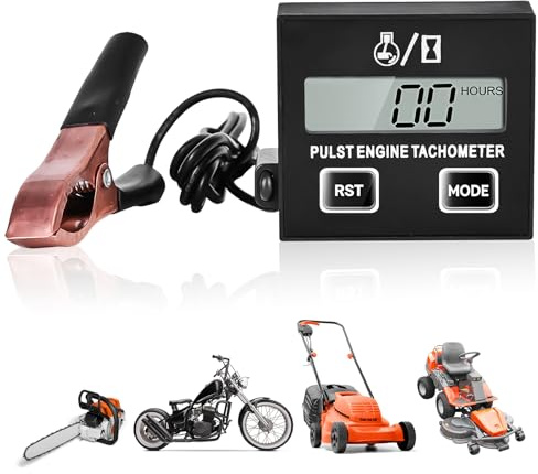 GOEDCH Digitaler Induktiver Drehzahlmesser: Drehzahlmesser Motorsäge Wasserdicht mit Stundenzähler, Kleiner Motortachometer für Kettensägen, Rasenmäher und Motorräder, Batterie Austauschbar